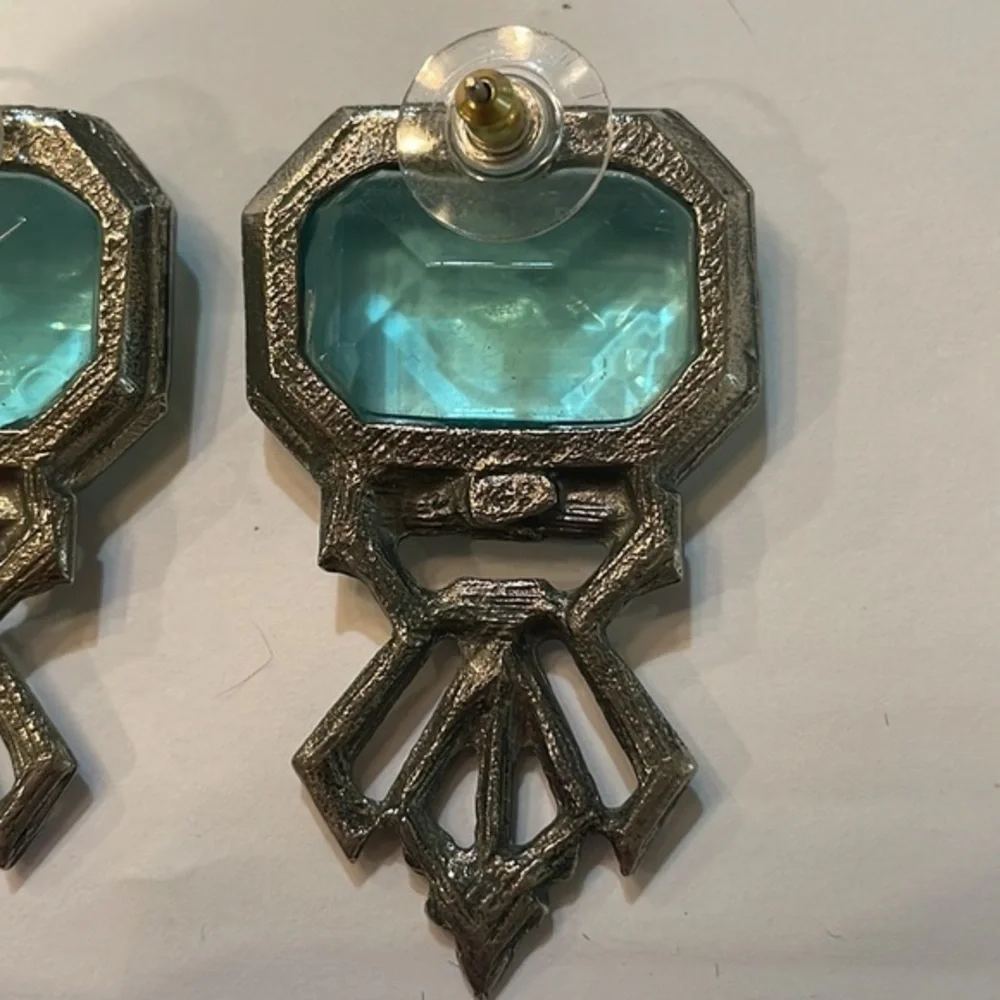 AQUA CLEAR SILVER‎ PIERCED EARRINGS So Antique Feeling !
